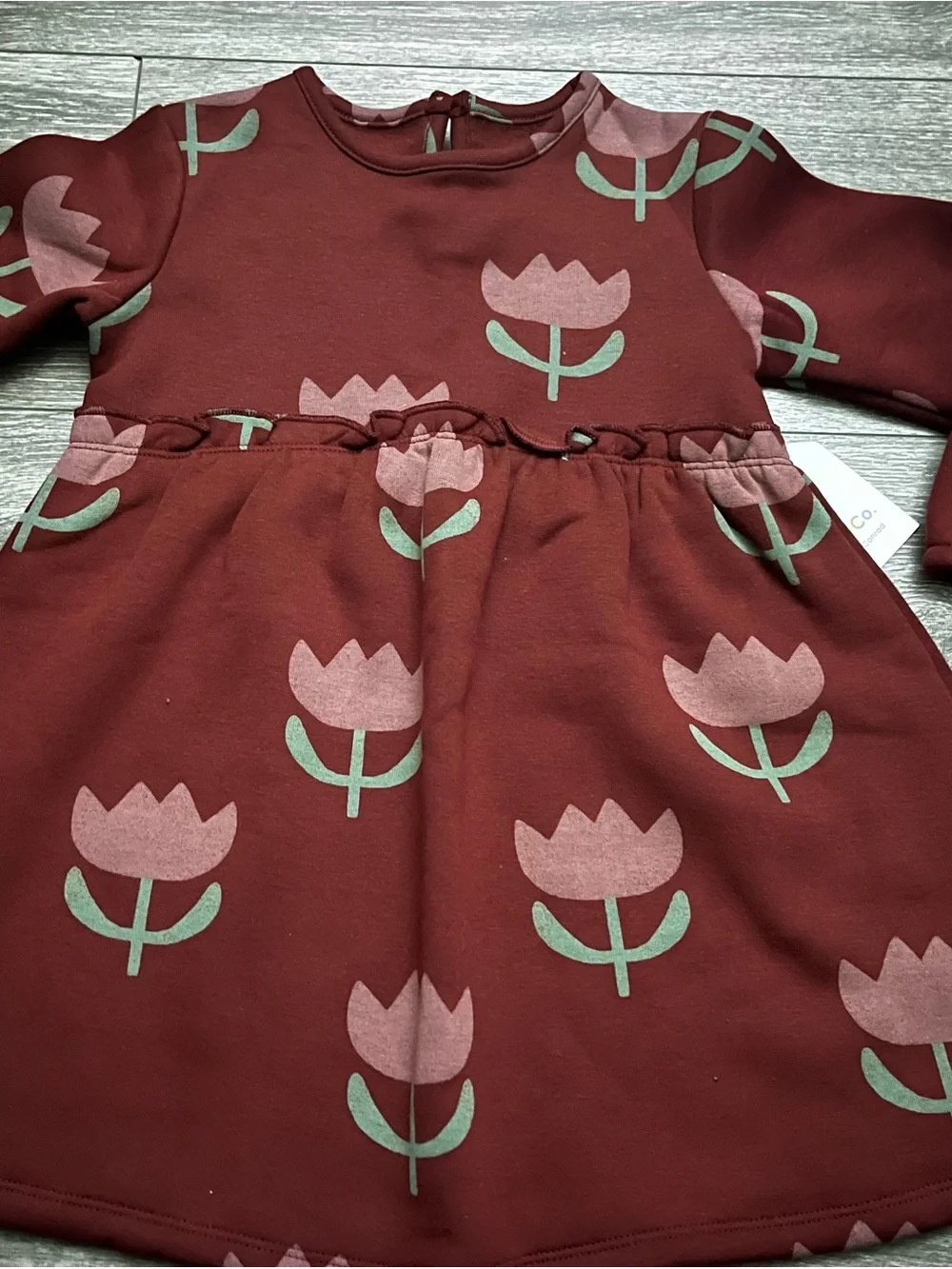 Toddler Girl Burgundy Floral Long-Sleeve Casual Dress